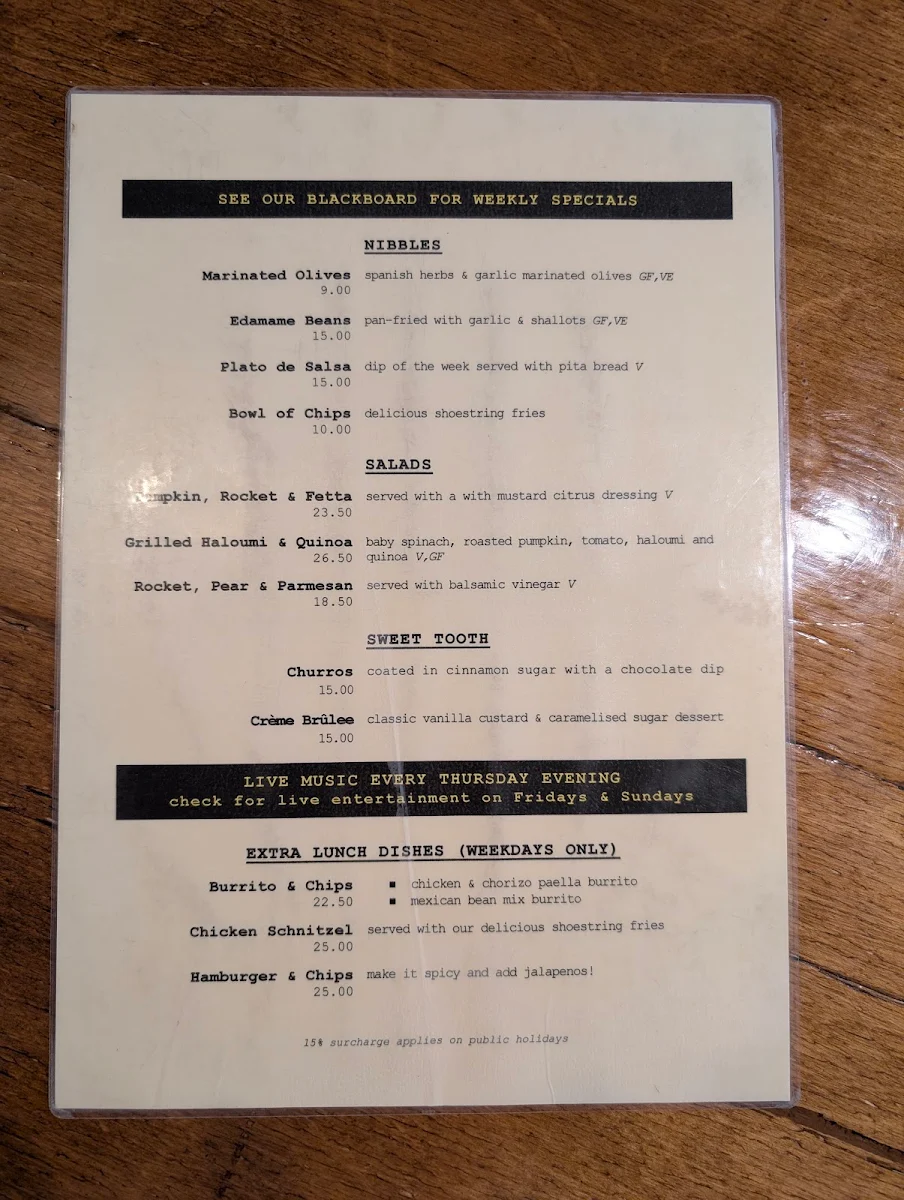 Menu, Ocean bar-cantina