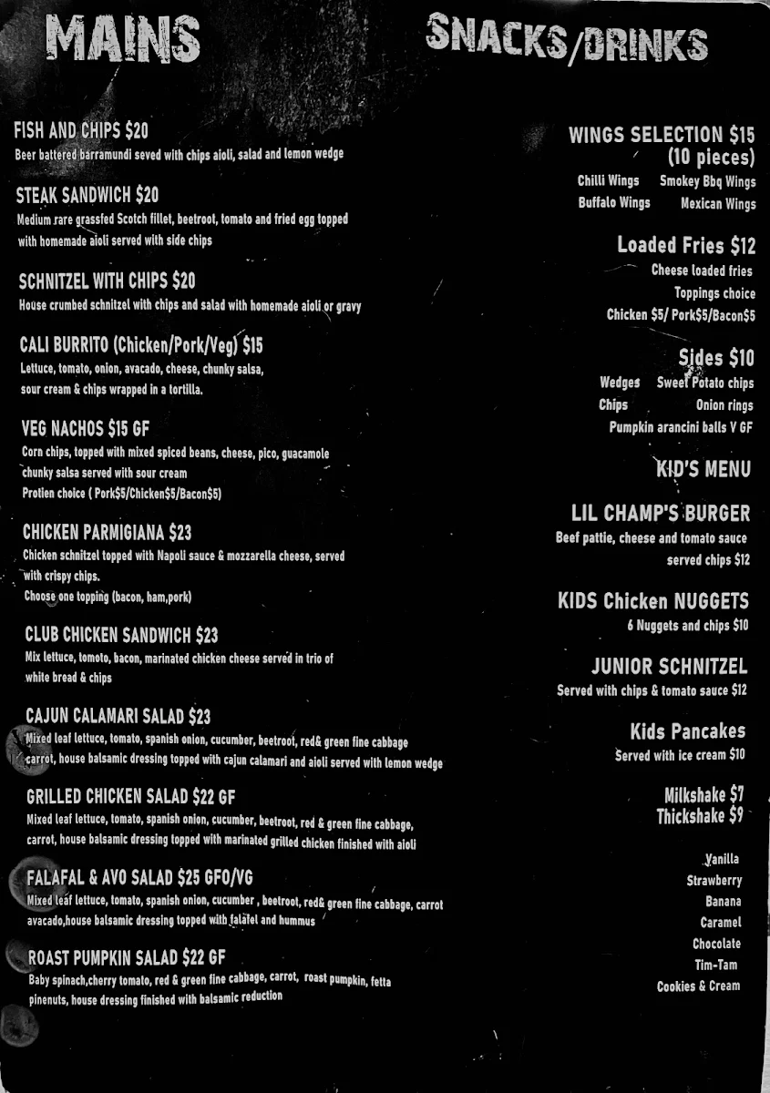 Menu, Canberra Cafe Greenway