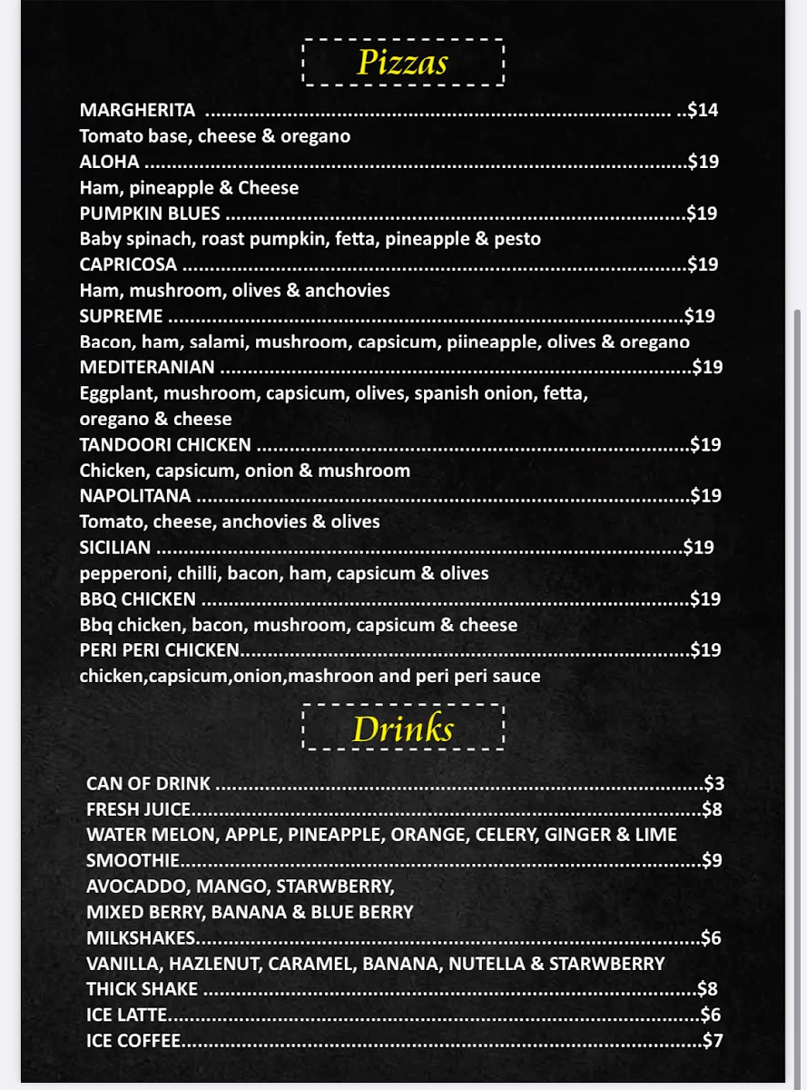 Menu, Canberra Cafe Greenway