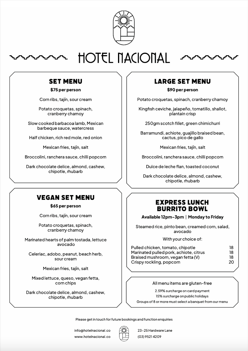 Menu, Hotel Nacional