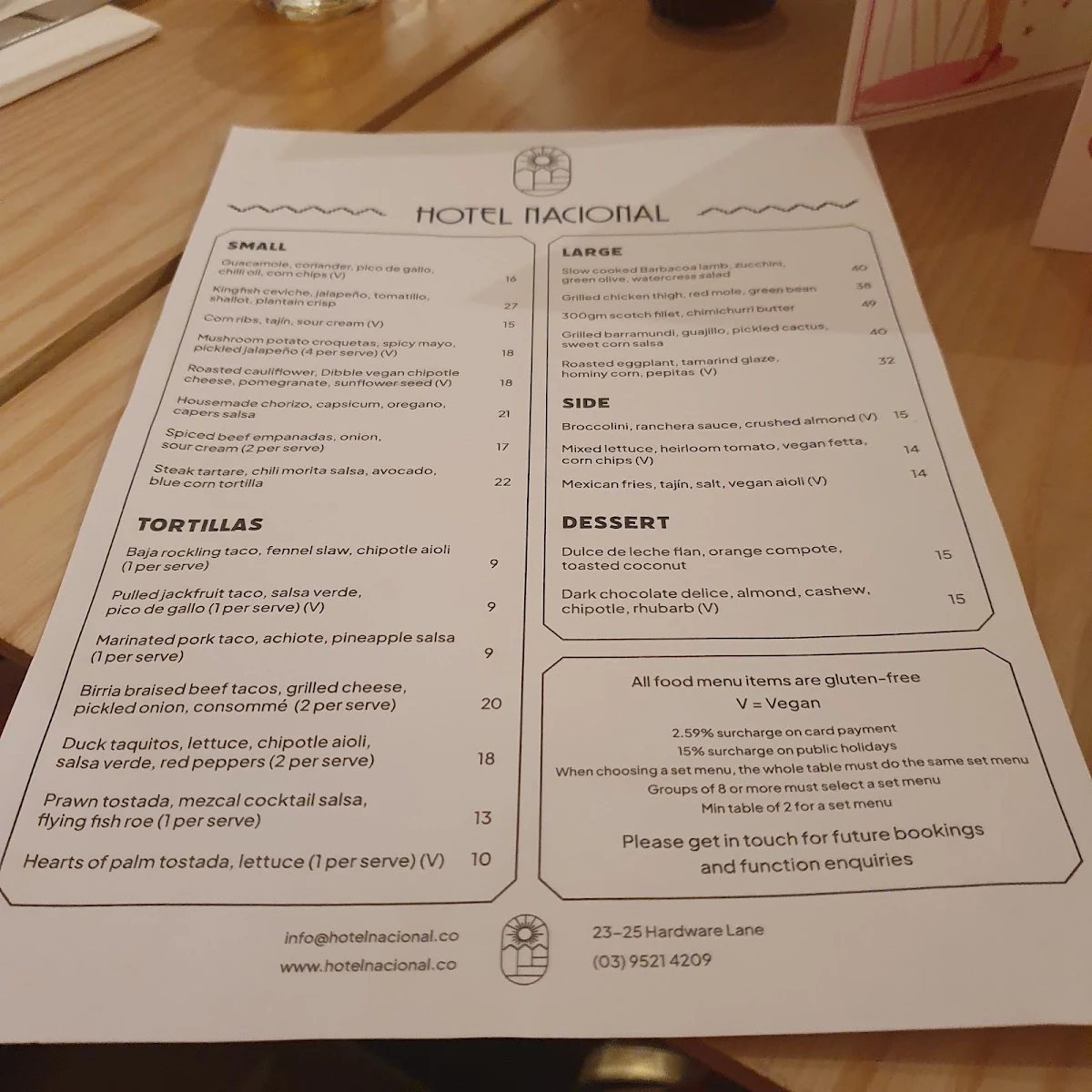 Menu, Hotel Nacional