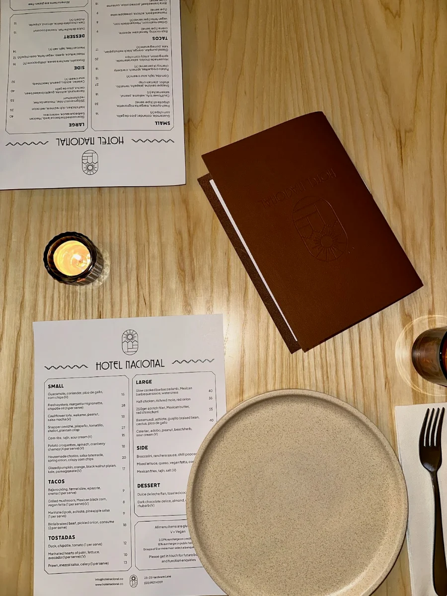 Menu, Hotel Nacional