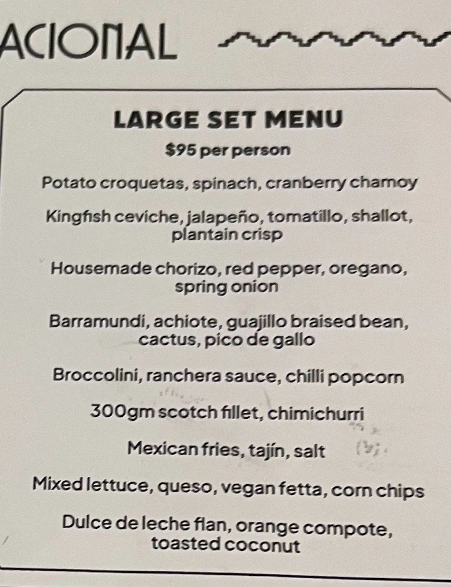 Menu, Hotel Nacional
