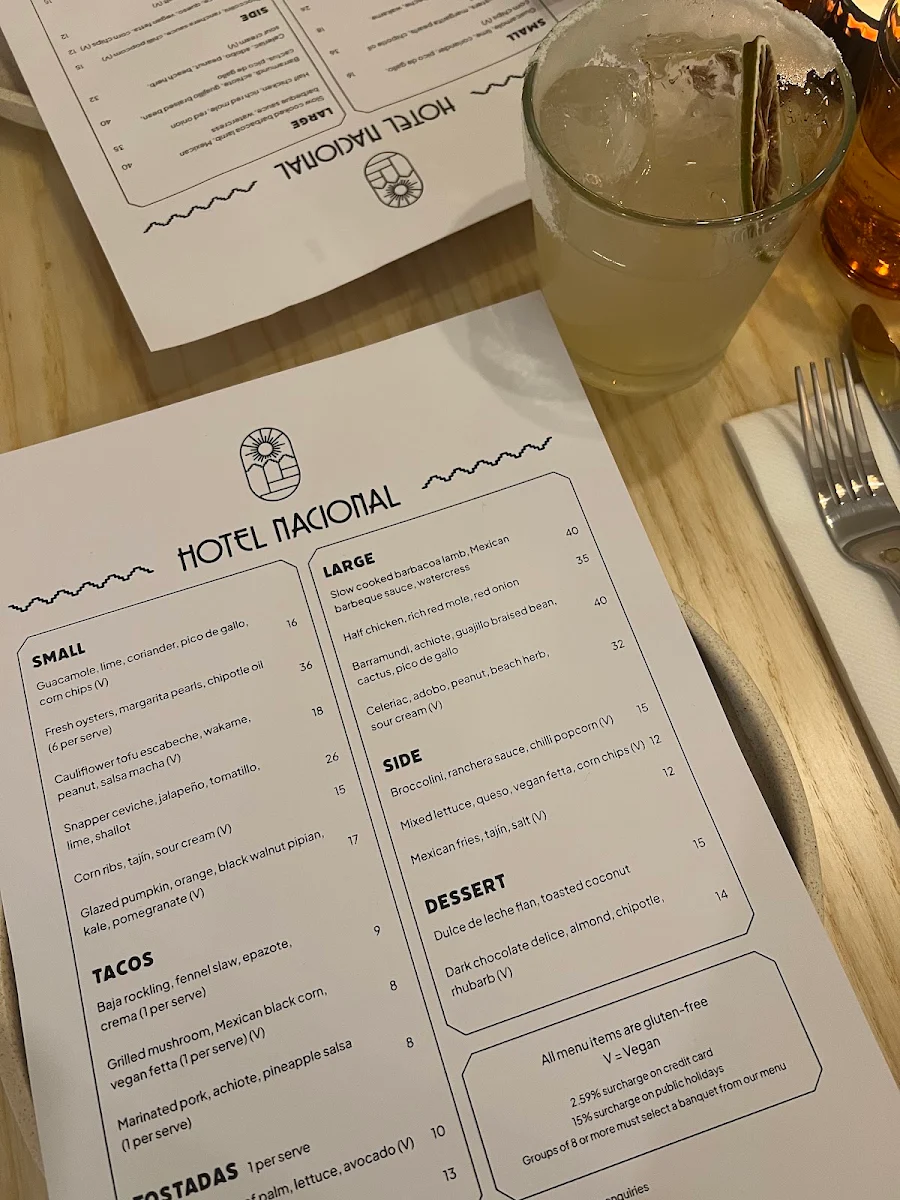 Menu, Hotel Nacional