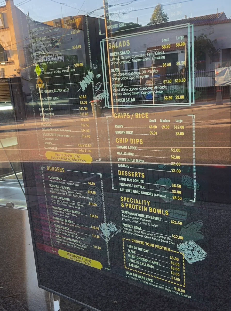 Menu, Taken away fish and chippery