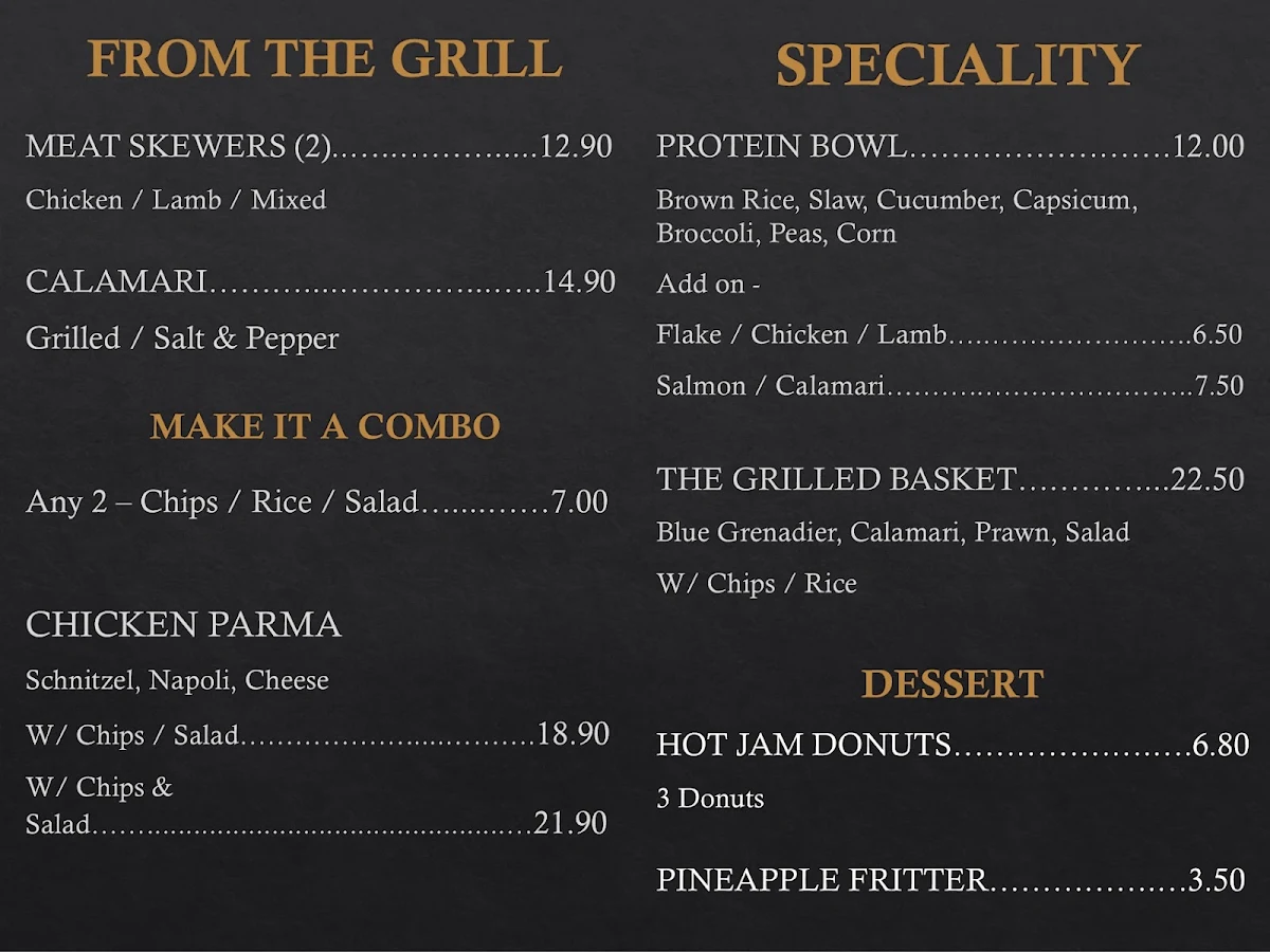Menu, Taken away fish and chippery