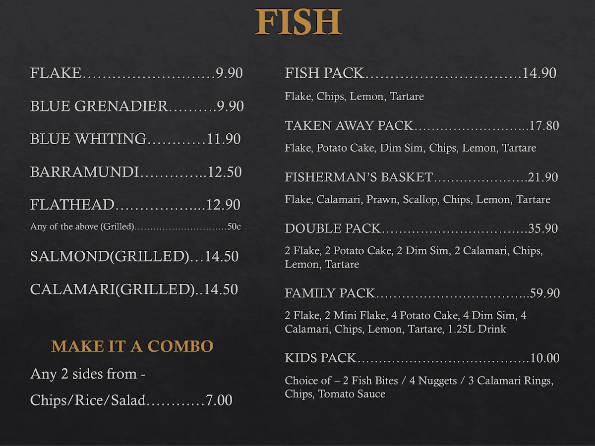 Menu, Taken away fish and chippery