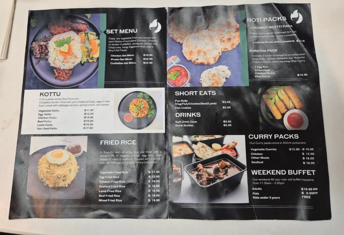 Menu, Colombo Foodies Melbourne