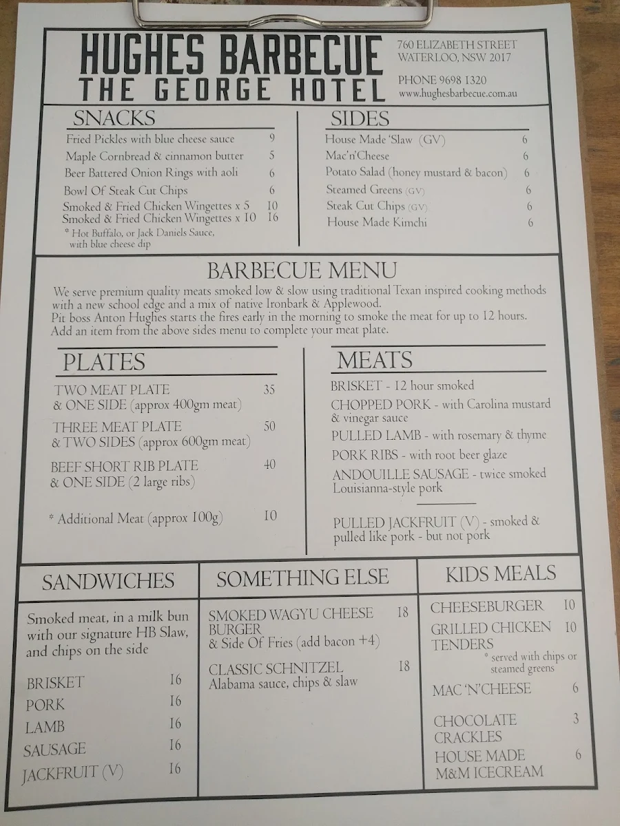 Menu, George Hotel Waterloo