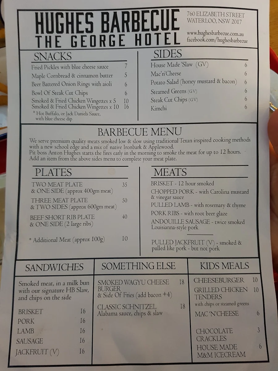 Menu, George Hotel Waterloo