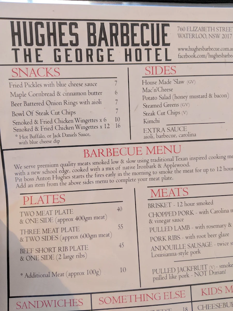 Menu, George Hotel Waterloo