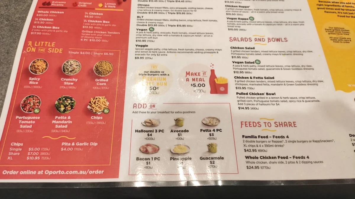 Menu, Oporto Cairns