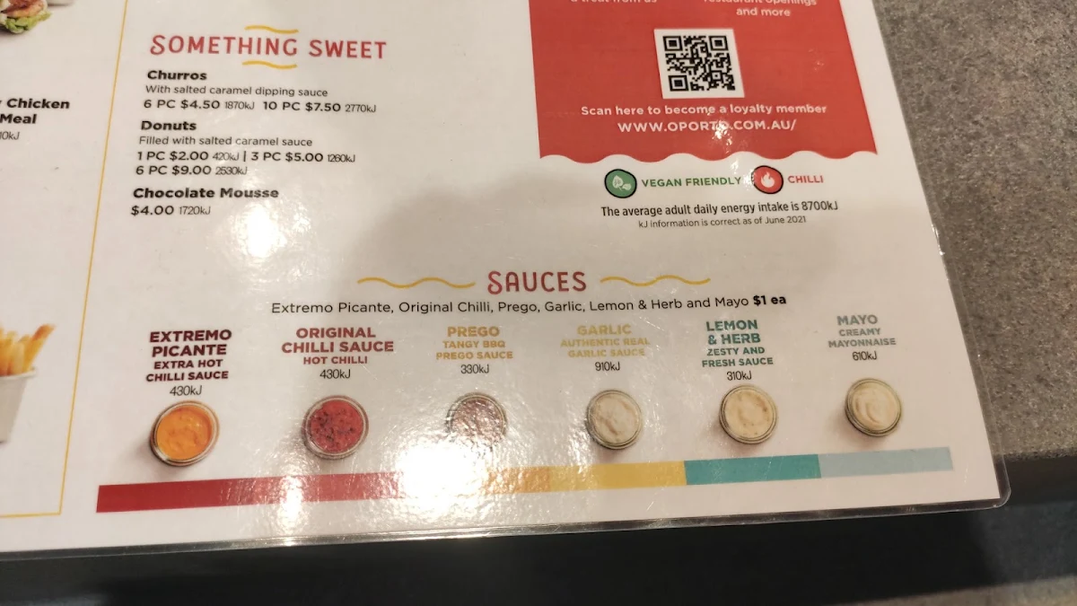 Menu, Oporto Cairns