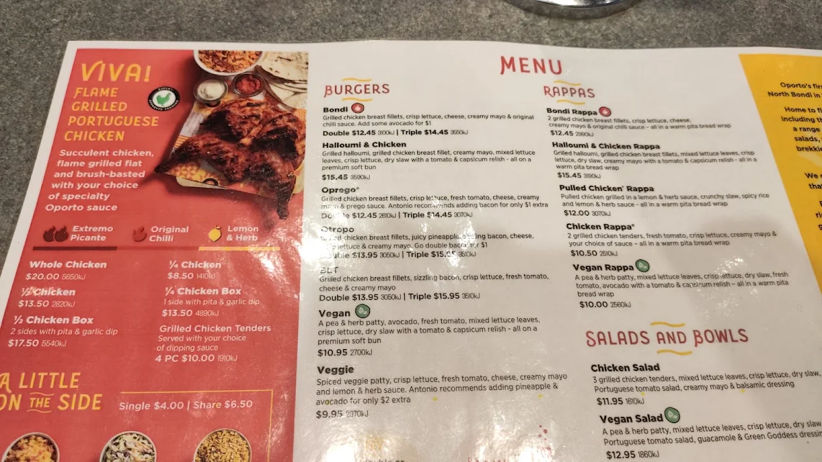 Menu, Oporto Cairns