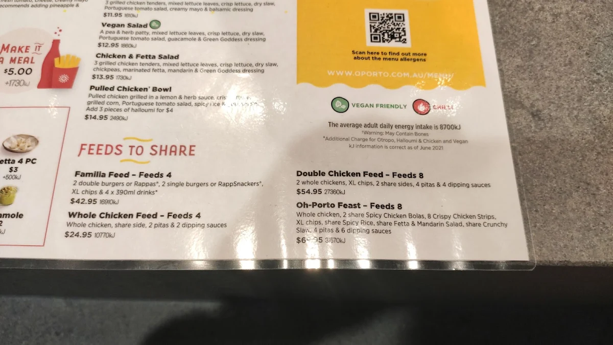 Menu, Oporto Cairns