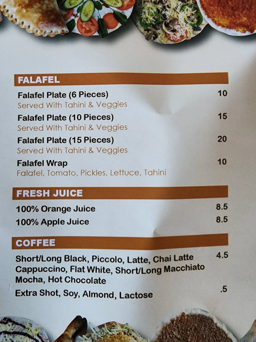 Menu, Manouchet Beirut