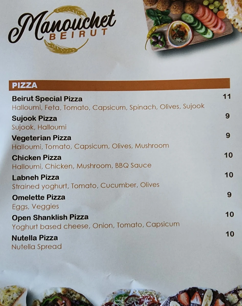 Menu, Manouchet Beirut