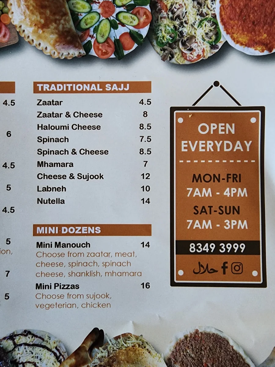Menu, Manouchet Beirut