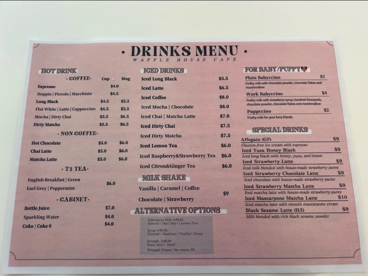 Menu, WAHO Cafe