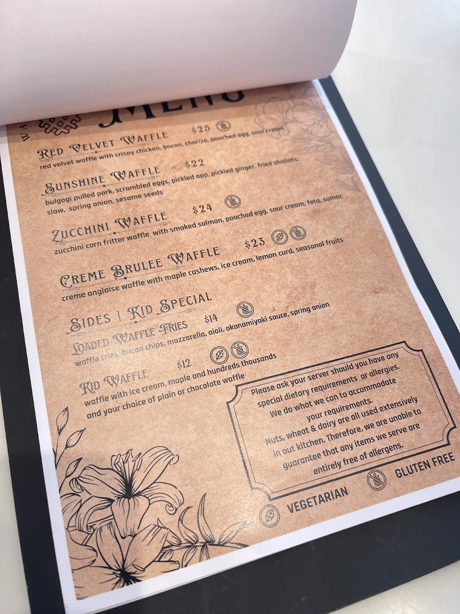 Menu, WAHO Cafe