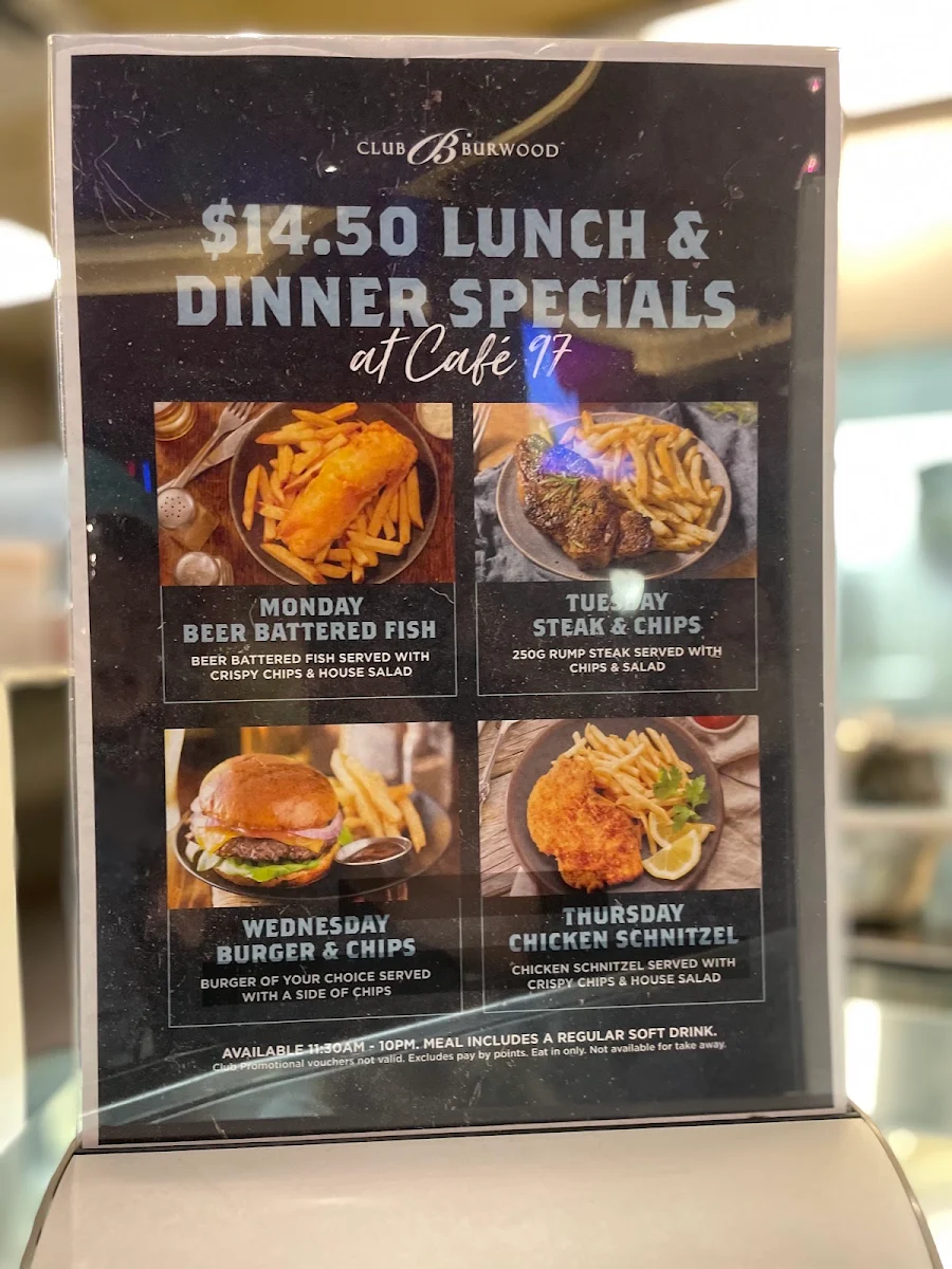 Menu, Cafe 97 Burwood
