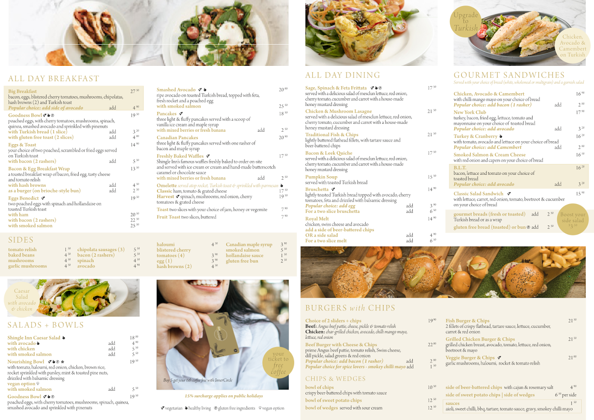 Menu, Shingle Inn Carindale