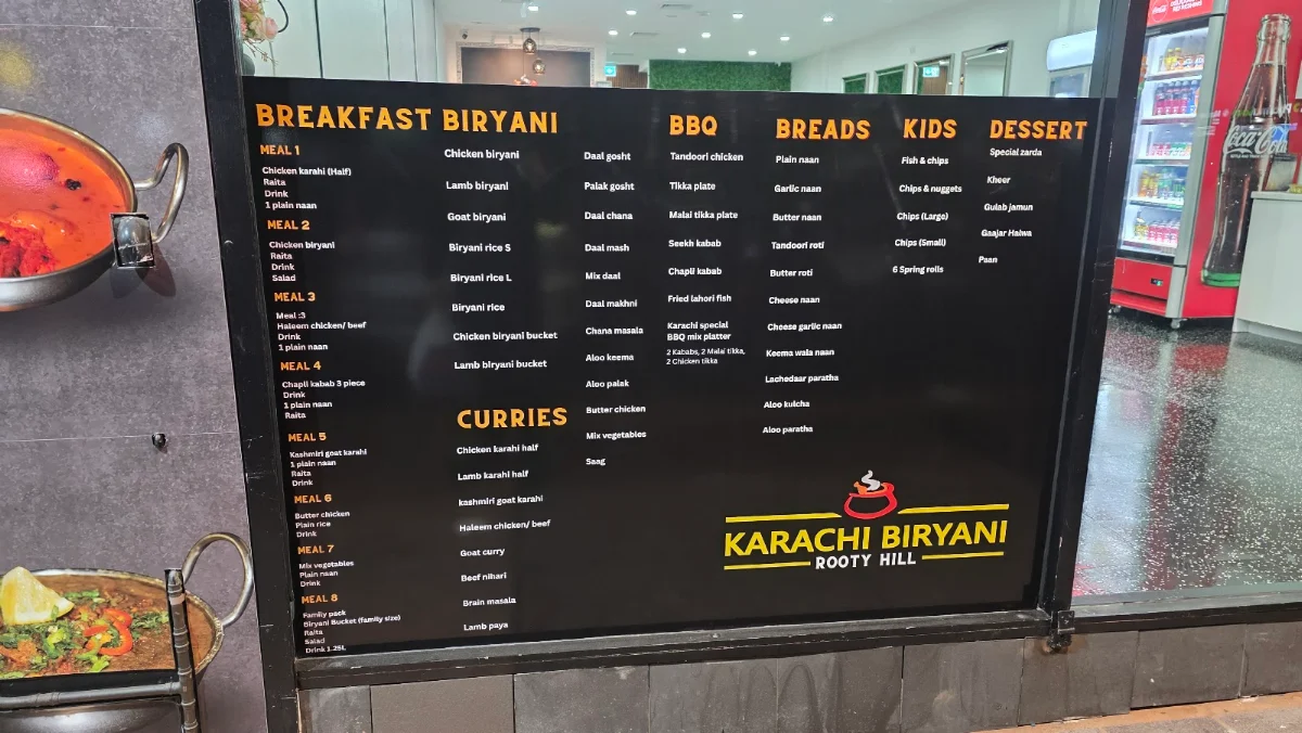 Menu, Karachi Biryani and Karahi Rooty Hill