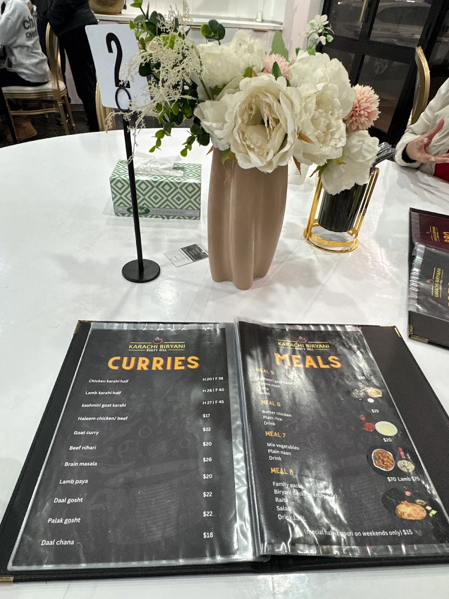 Menu, Karachi Biryani and Karahi Rooty Hill