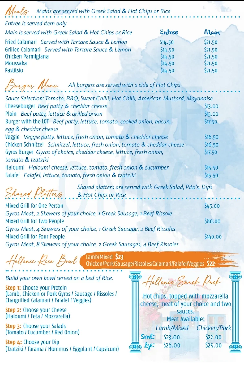 Menu, The Greek Grill on High