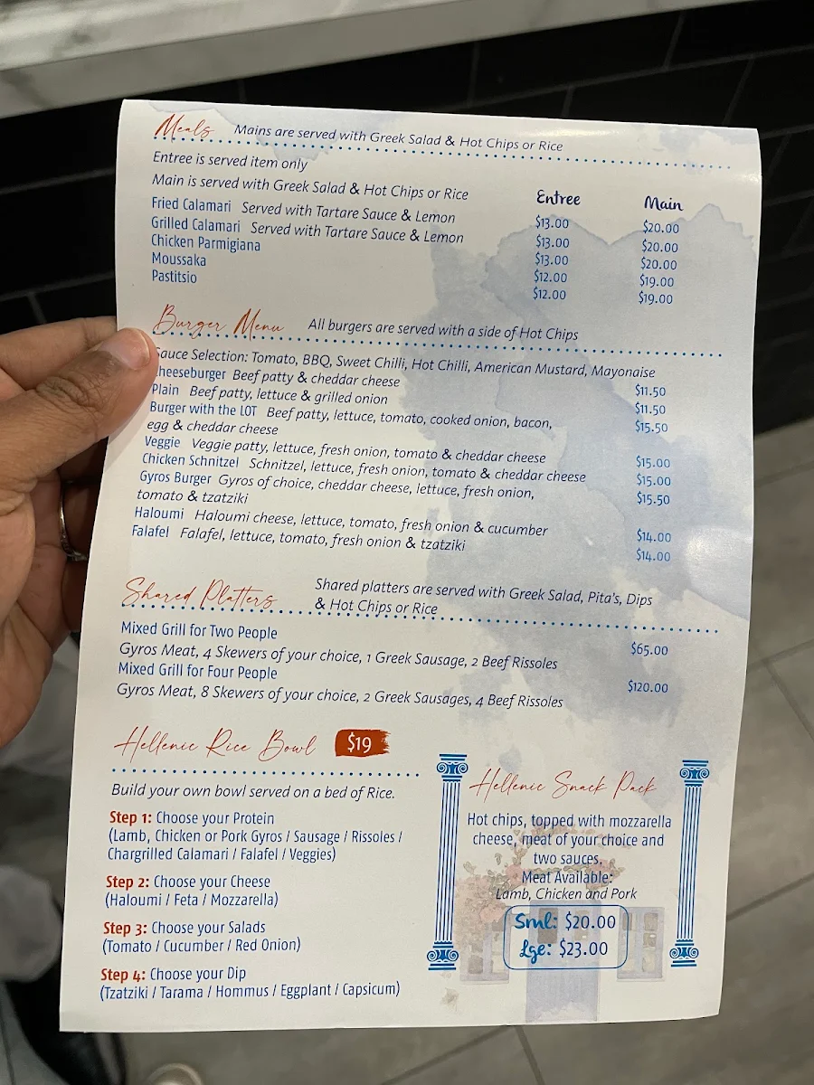 Menu, The Greek Grill on High