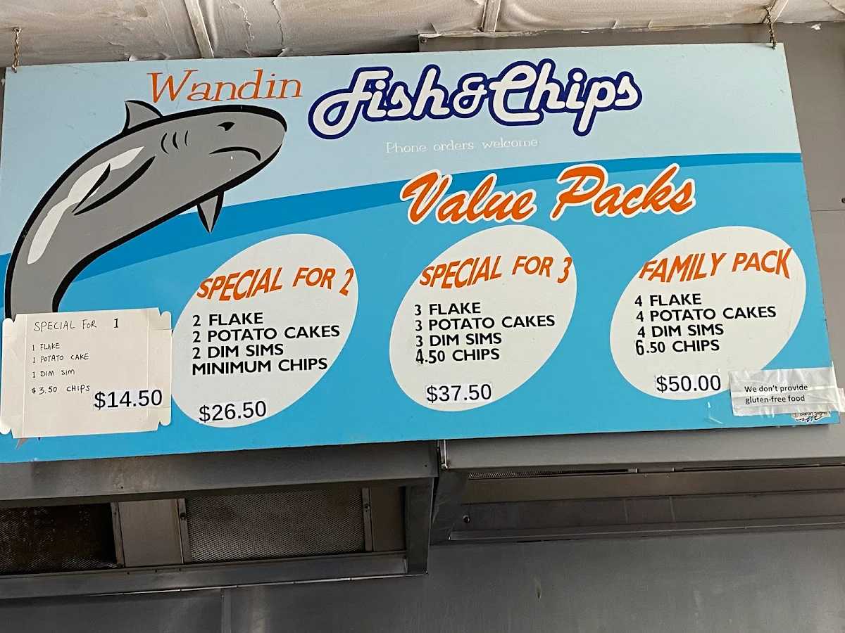 Menu, Wandin Fish & Chip Shop