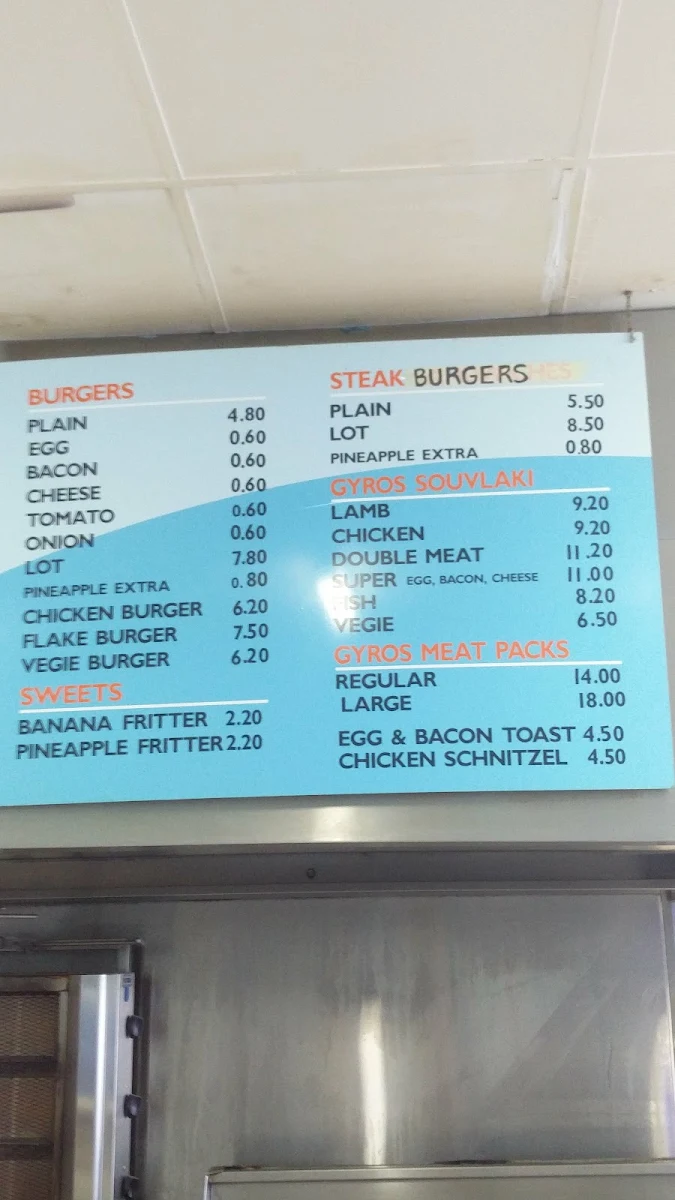 Menu, Wandin Fish & Chip Shop