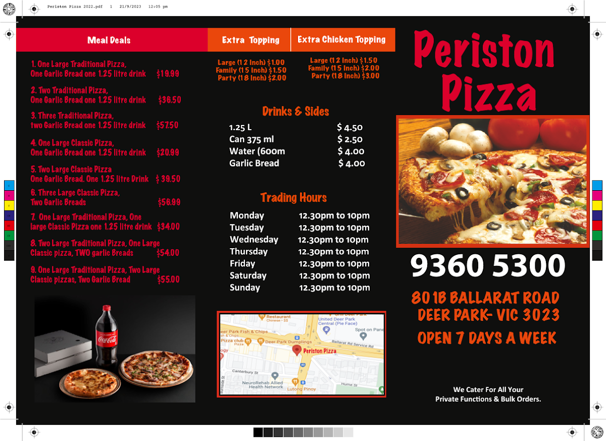 Menu, Periston Pizza Shop