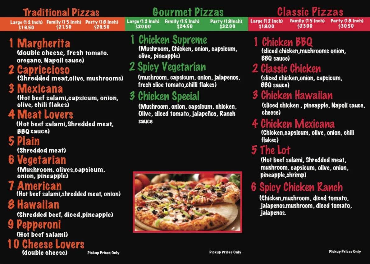 Menu, Periston Pizza Shop