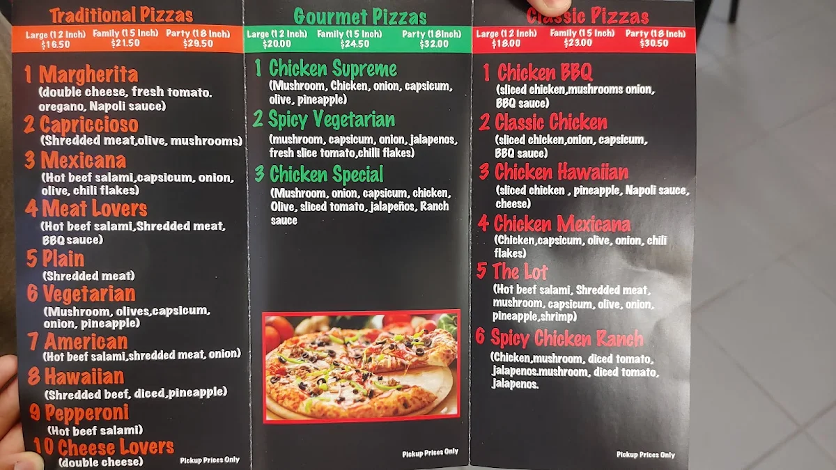 Menu, Periston Pizza Shop