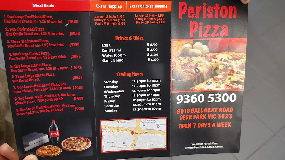 Menu, Periston Pizza Shop