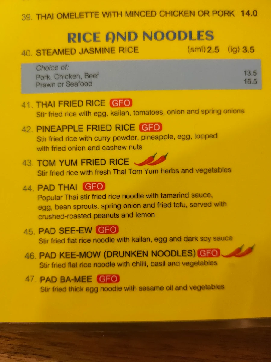 Menu, Sunny Thai Takeaway
