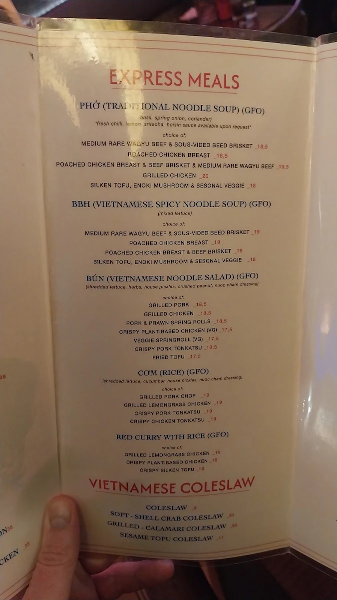 Menu, Dad Vietnamese Restaurant