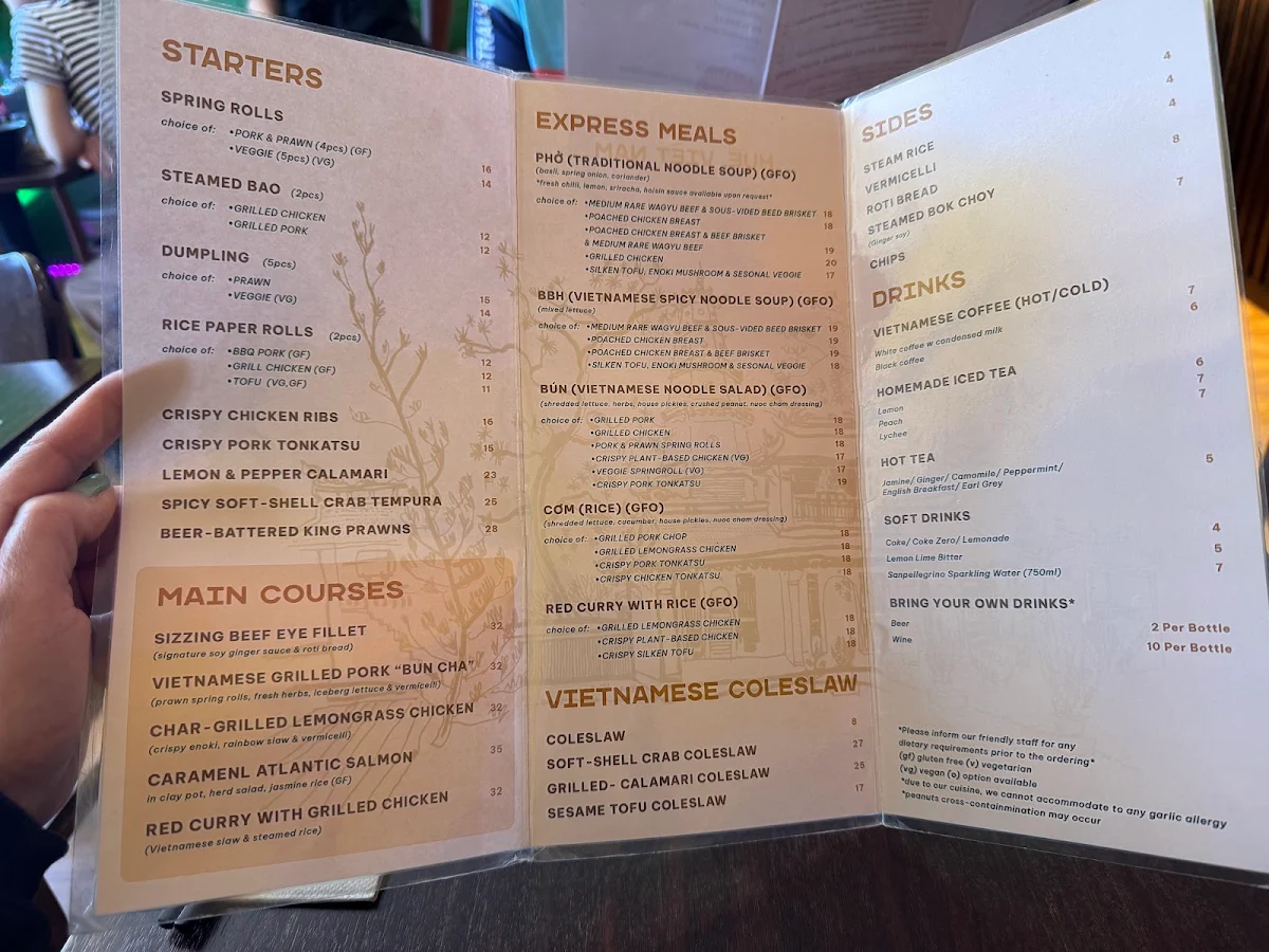 Menu, Dad Vietnamese Restaurant