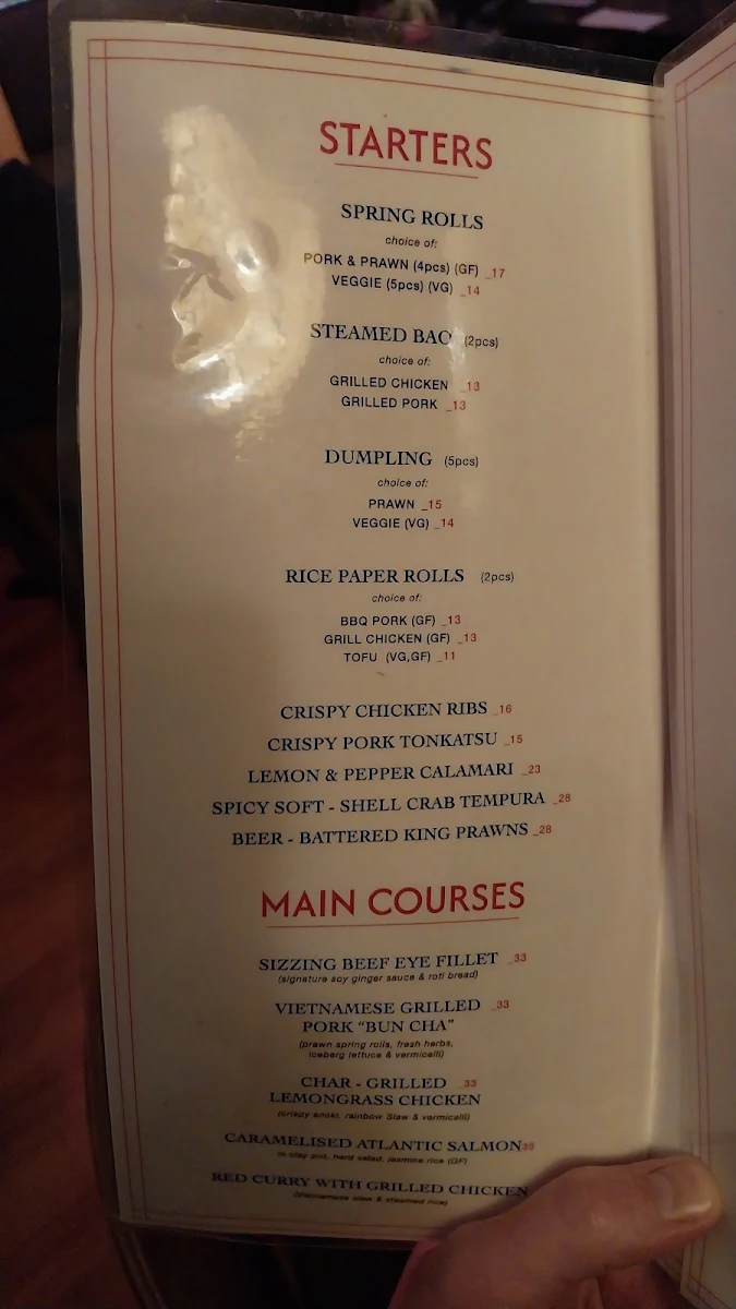 Menu, Dad Vietnamese Restaurant