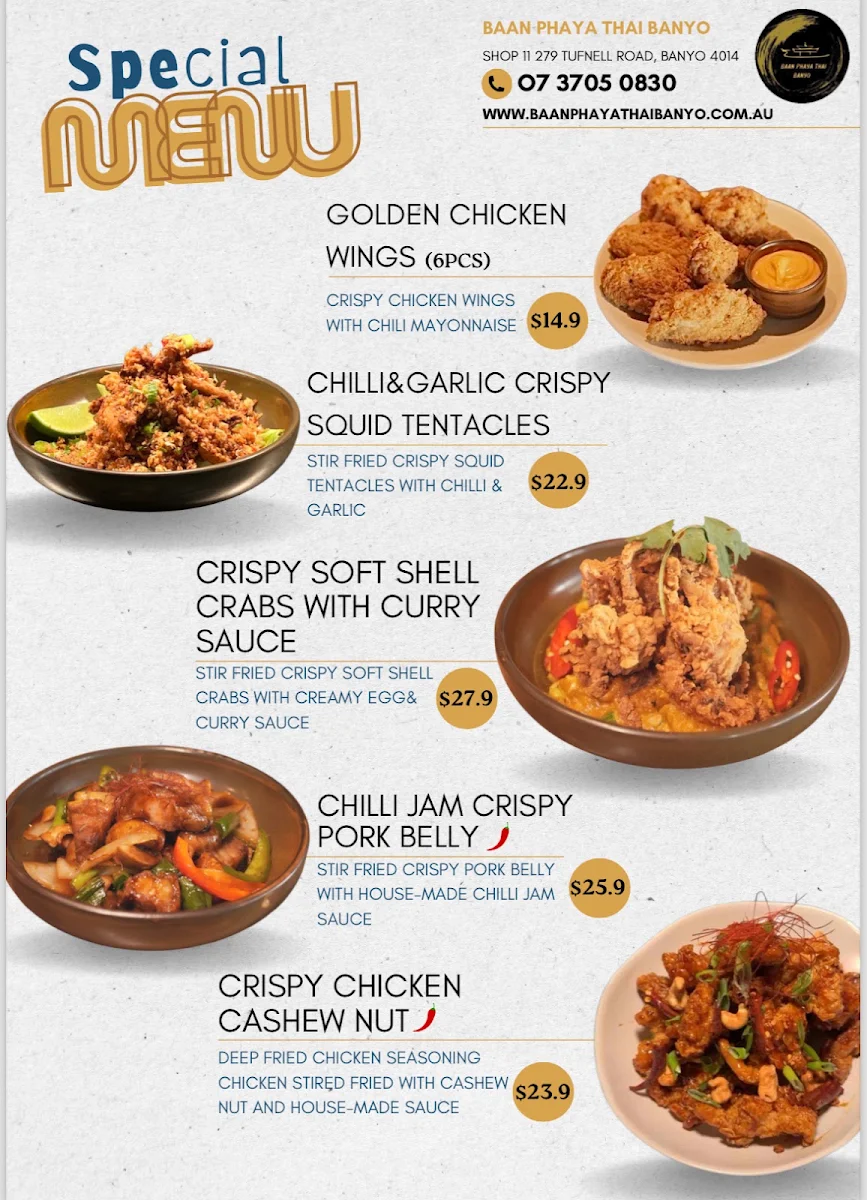Menu, Baan Phaya Thai Banyo