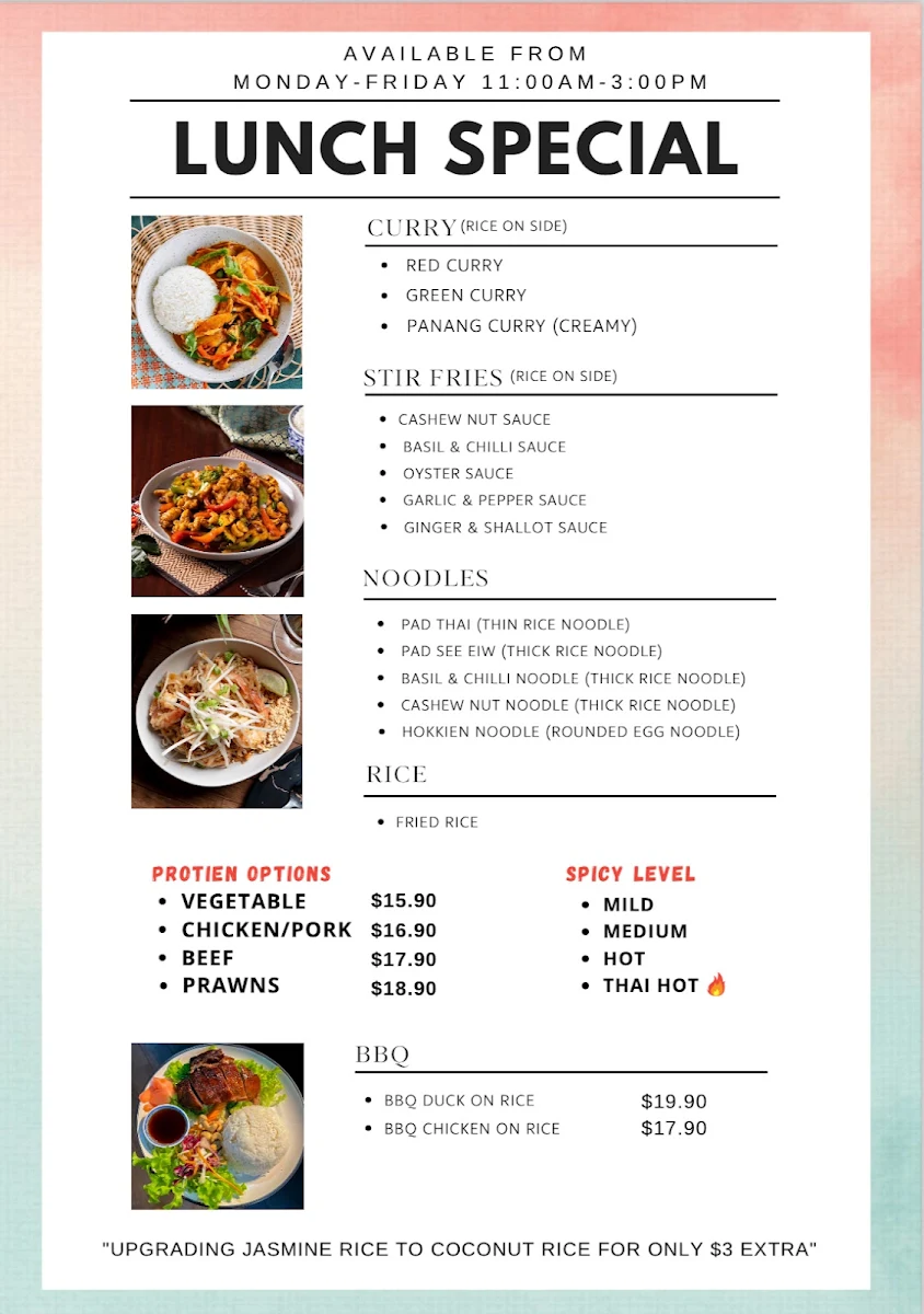Menu, Baan Phaya Thai Banyo
