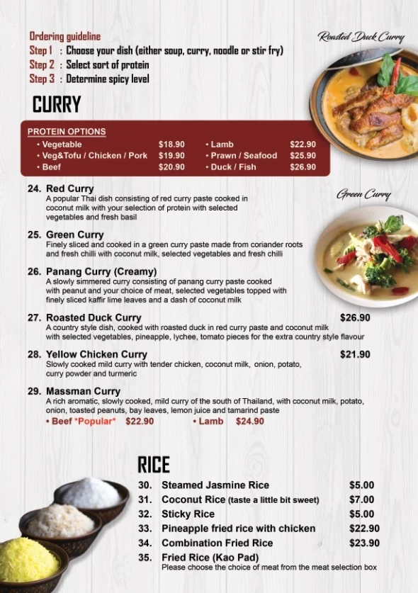 Menu, Baan Phaya Thai Banyo