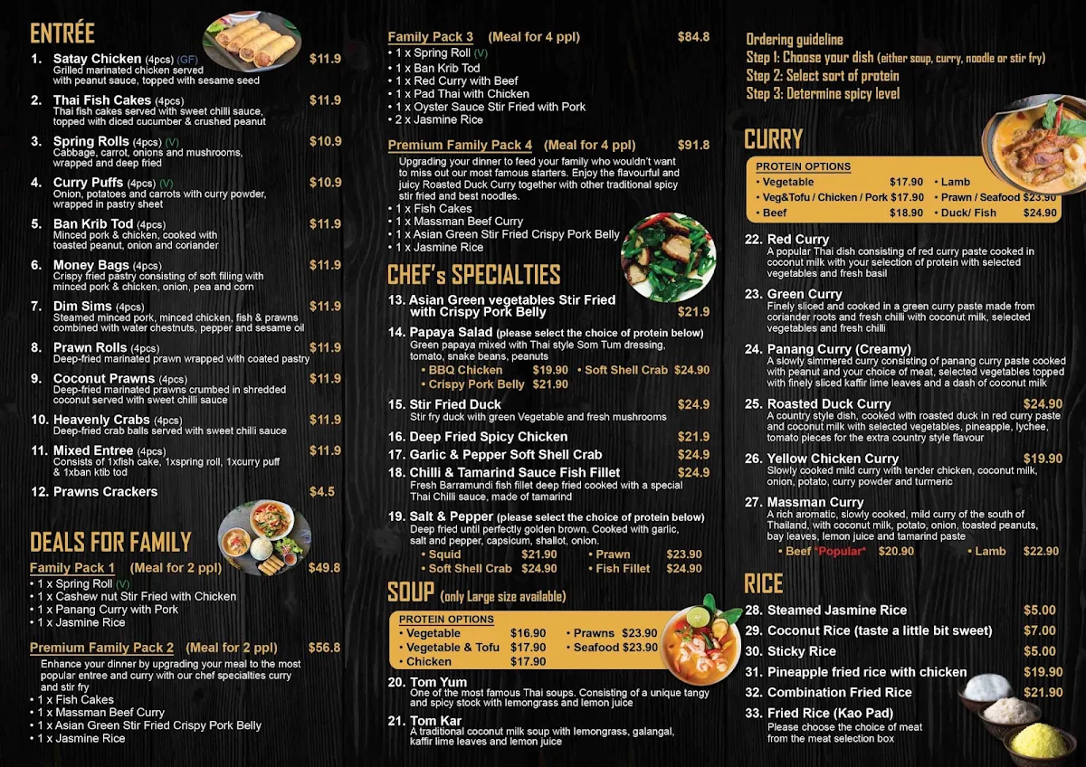 Menu, Baan Phaya Thai Banyo