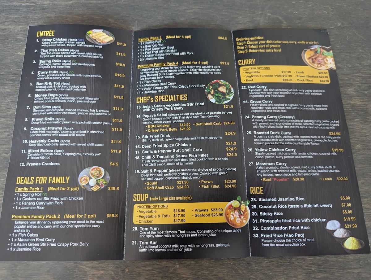 Menu, Baan Phaya Thai Banyo