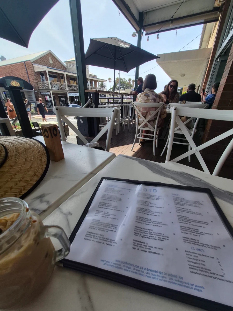 Menu, J's on the deck