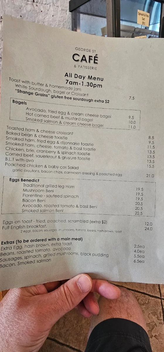 Menu, George Street Cafe