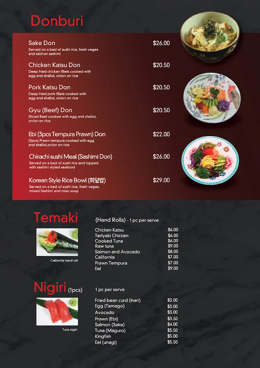 Menu, Kokoro Japanese Restaurant