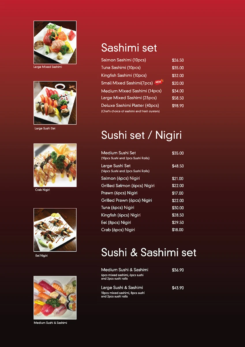 Menu, Kokoro Japanese Restaurant