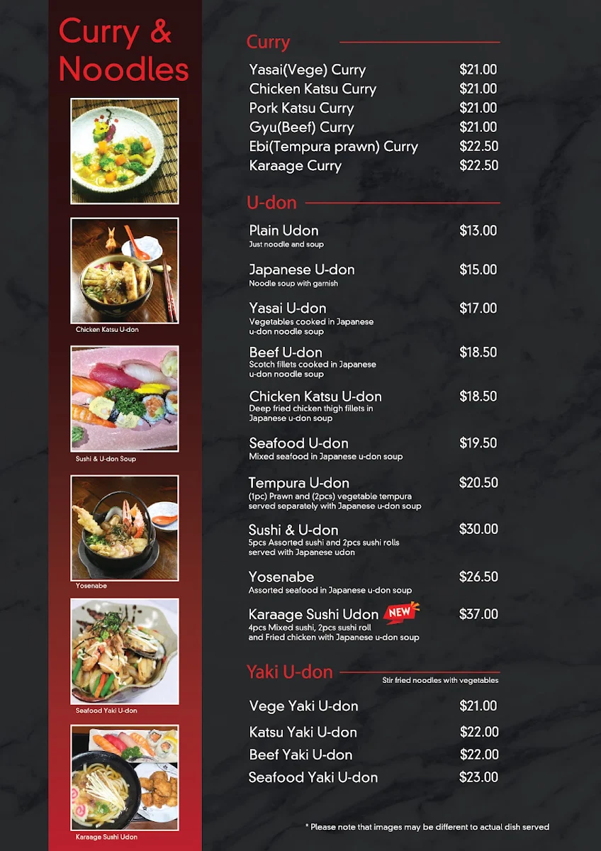 Menu, Kokoro Japanese Restaurant